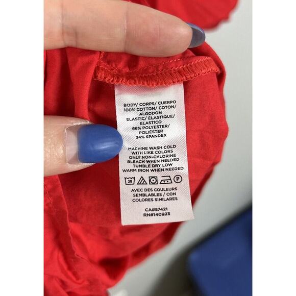 Loft Smocked Puff Short Sleeve Peplum Top Red Size Medium Cotton Stretch Women’s - Picture 5 of 6